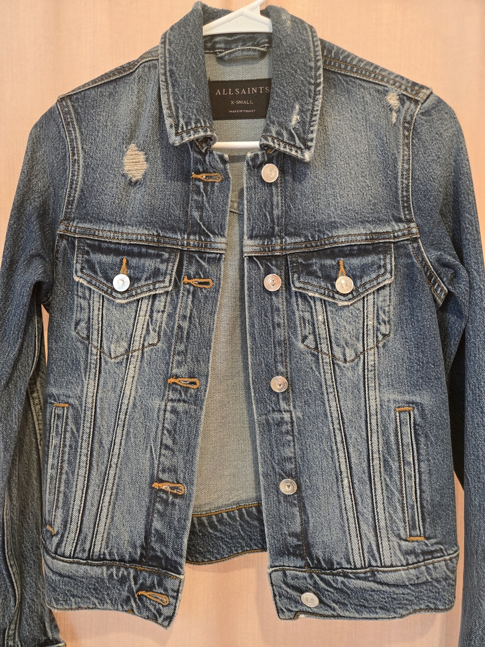 All Saints Distressed Blue Denim Jean Jacket